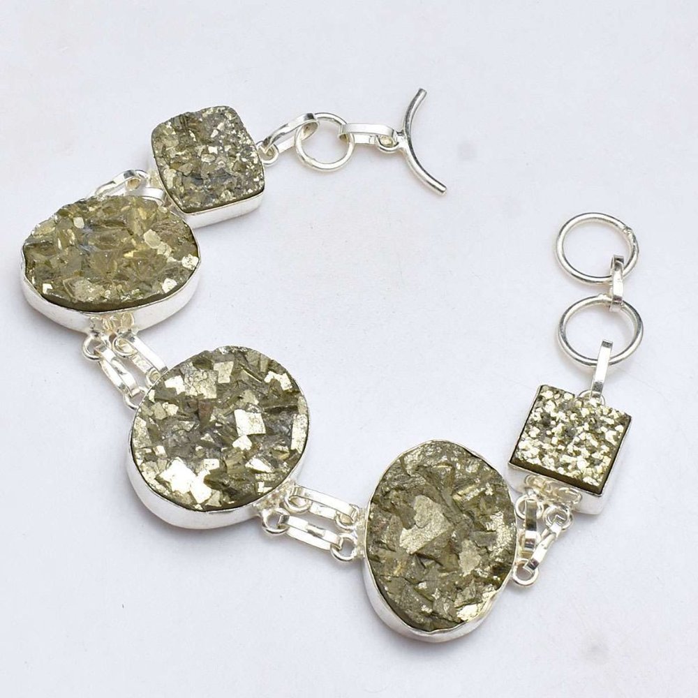 Apache Pyrite Druzy Gemstone Bracelet 58 Gms